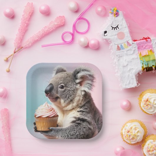 Niedliches Koala mit Cupcake Pastell Gradient Pappteller (Party)