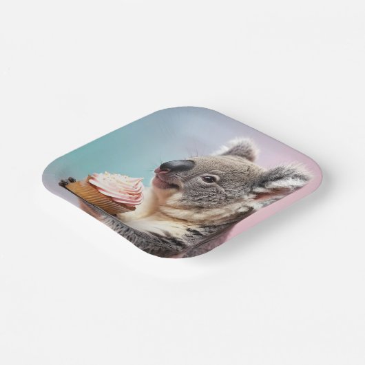 Niedliches Koala mit Cupcake Pastell Gradient Pappteller (Gewinkelt)