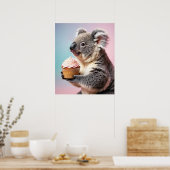 Niedliches Koala mit Cupcake Pastell Gradient Poster (Küche)