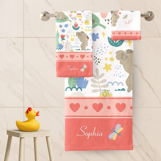 Niedliches Koala Muster mit Mädchenname Rosa Badez Badhandtuch Set
