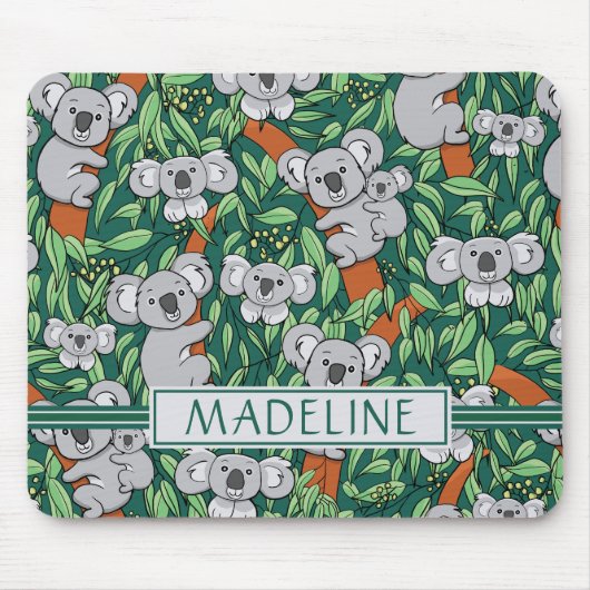 Niedliches Koala Muster Personalisiert Dunkelgrün Mousepad (Vorne)