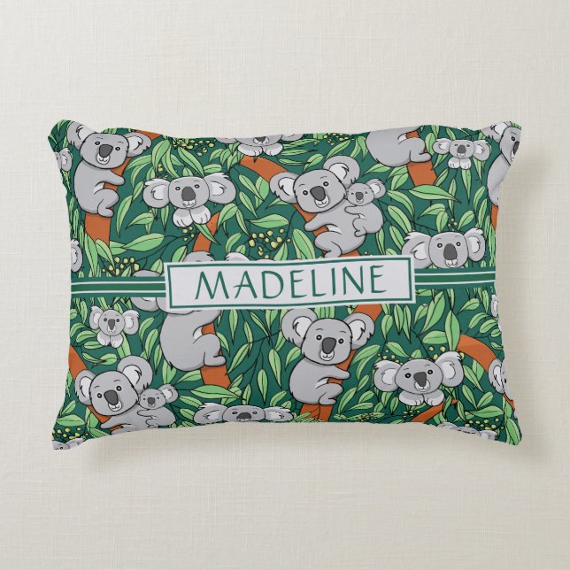 Niedliches Koala Muster Personalisiert Jäger Grün Dekokissen (Vorderseite)