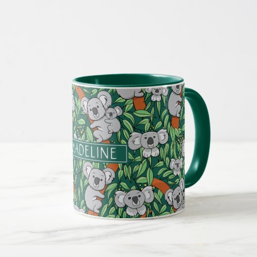 Niedliches Koala-Muster personalisiert Jäger grün Tasse (VorderseiteRechts)