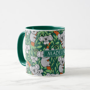 Niedliches Koala-Muster personalisiert Jäger grün Tasse