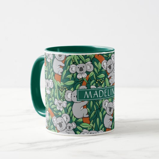 Niedliches Koala-Muster personalisiert Jäger grün Tasse (Vorderseite Links)
