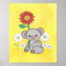 Niedliches Koala und Blume Kinderzimmer-Poster