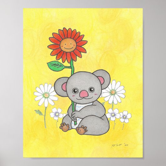 Niedliches Koala und Blume Kinderzimmer-Poster Poster (Vorne)
