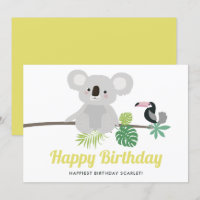 Niedliches Koala und Toucan Tropical Happy Geburts