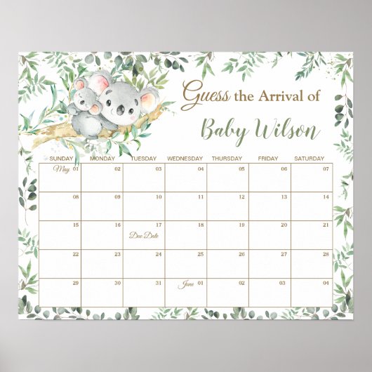 Niedliches Koalas Greenery Ratet Baby's Due Date G Poster (Vorne)