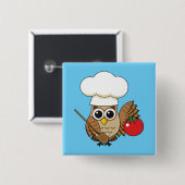 Niedliches Kochen Owl Cartoon Button (Vorne & Hinten)