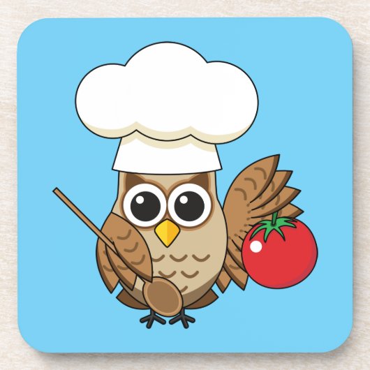 Niedliches Kochen Owl Cartoon Getränkeuntersetzer (Vorderseite)