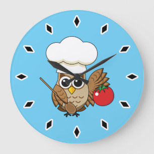 Niedliches Kochen Owl Cartoon Große Wanduhr