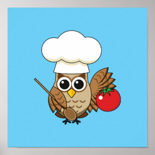 Niedliches Kochen Owl Cartoon Poster