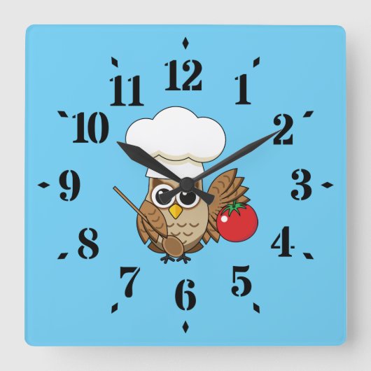 Niedliches Kochen Owl Cartoon Quadratische Wanduhr (Vorderseite)