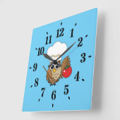 Niedliches Kochen Owl Cartoon Quadratische Wanduhr (Winkel)