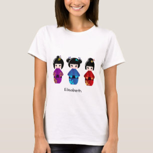 Niedliches kokeshi Puppen-Cartoon-Namen-Shirt für T-Shirt
