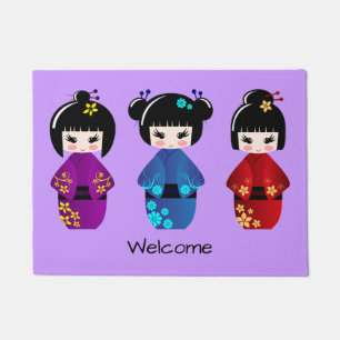 Niedliches kokeshi Puppen-Cartoonwillkommen Fußmatte