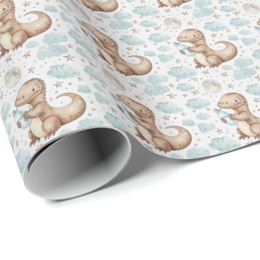 Niedliches Komodo Dragon Baby Pastell Wasserfarben Geschenkpapier (Rolleneckpunkt)