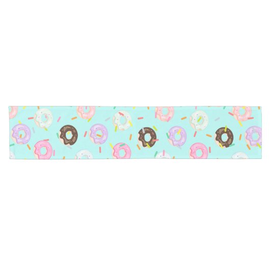 Niedliches Konditorgeschäft Sprinkles Donuts Muste Kurzer Tischläufer (Horizontal)