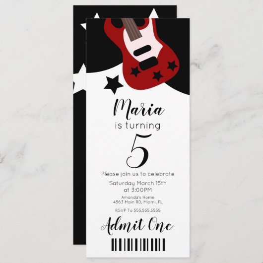 Niedliches Konzert Musik Stars Ticket Style Party Einladung (Vorne/Hinten)