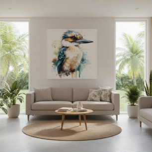 Niedliches Kookaburra auf einem Ast in Aquarellfar Leinwanddruck