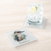 Niedliches Kookaburra auf Zweig, Brauch Glasuntersetzer (Schrägansicht)