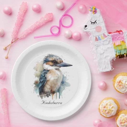Niedliches Kookaburra auf Zweig, Brauch Pappteller (Party)