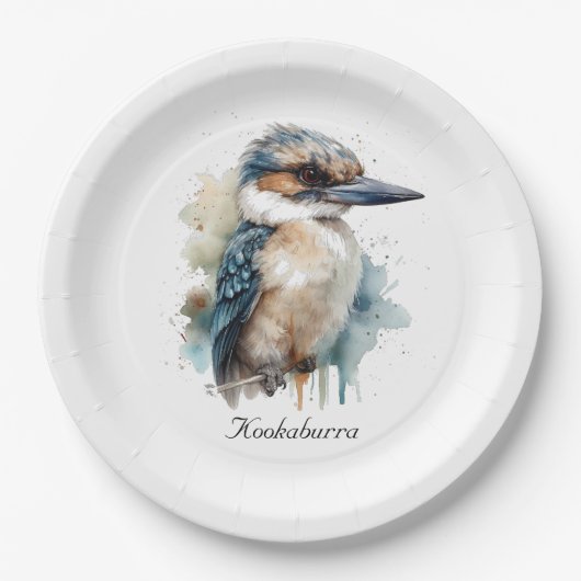Niedliches Kookaburra auf Zweig, Brauch Pappteller (Vorderseite)