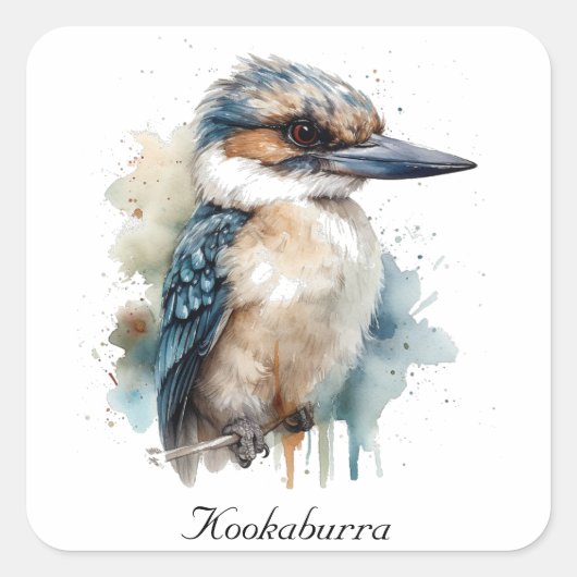 Niedliches Kookaburra auf Zweig, Brauch Quadratischer Aufkleber (Vorderseite)