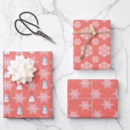 🎄 Niedliches Korallen Weihnachtsmuster Geschenkpapier Set