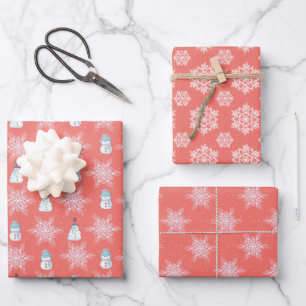 🎄 Niedliches Korallen Weihnachtsmuster Geschenkpapier Set