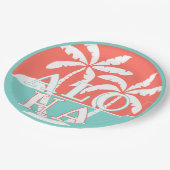 Niedliches Korallenriff Palmen am Strand Art Motif Pappteller (Schrägansicht)