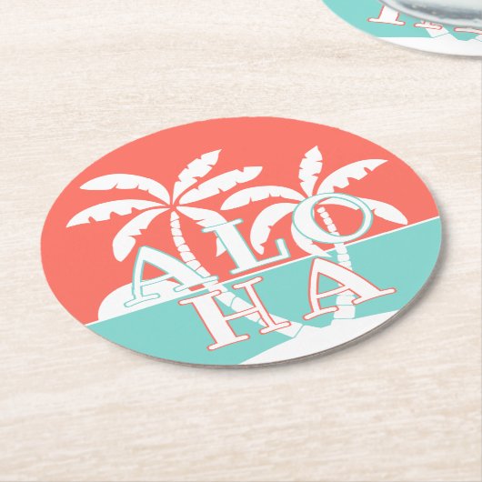 Niedliches Korallenriff Palmen am Strand Art Motif Runder Pappuntersetzer (Angewinkelt)