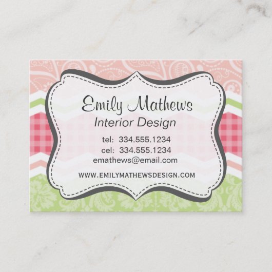 Niedliches Korallenrosa und hellgrüne Muster Visitenkarte (Vorderseite)