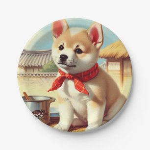 Niedliches Koreanisches Jindo-Dog-Gemälde Pappteller