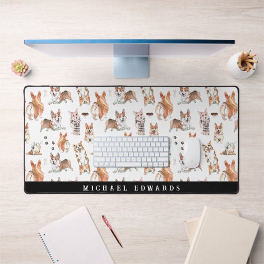 Niedliches Korgi-Dog-Monogramm Schreibtischunterlage (Büro 1)