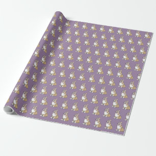 Niedliches Korgi-Hundsmuster auf Violetbasis Geschenkpapier