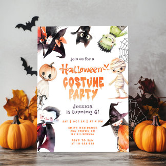 Niedliches KostümParty Halloween Kindergeburtstag Einladung