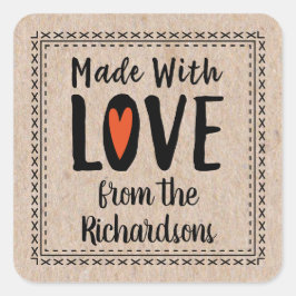 Niedliches Kraftpapier aus Liebe-Backetikett Quadratischer Aufkleber