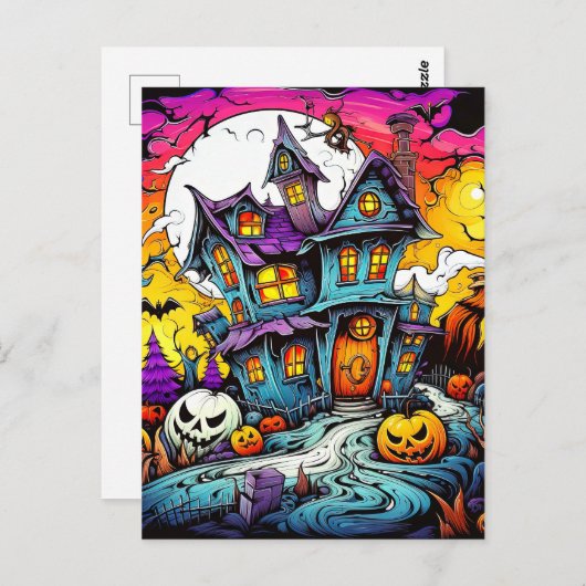 Niedliches kreatives Halloween-Spuk Haus Postkarte (Vorne/Hinten)