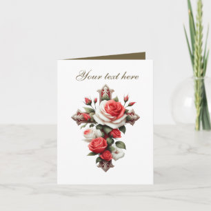Niedliches Kreuz mit Rose, anpassbar Karte