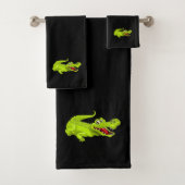 Niedliches Krokodil auf Schwarz-Bath-Handtuch-Set Badhandtuch Set (Insitu)