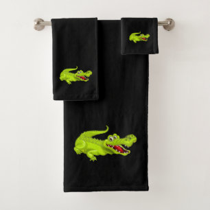 Niedliches Krokodil auf Schwarz-Bath-Handtuch-Set Badhandtuch Set