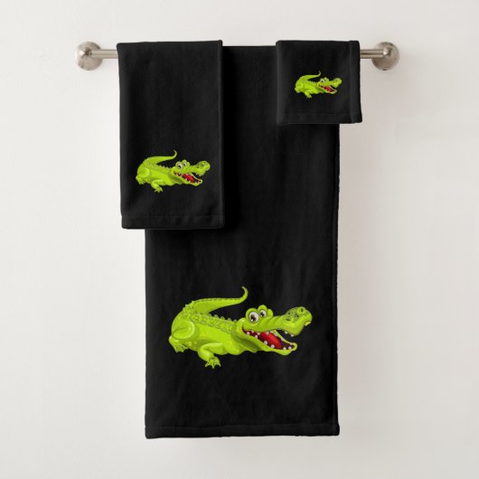 Niedliches Krokodil auf Schwarz-Bath-Handtuch-Set Badhandtuch Set (Insitu)