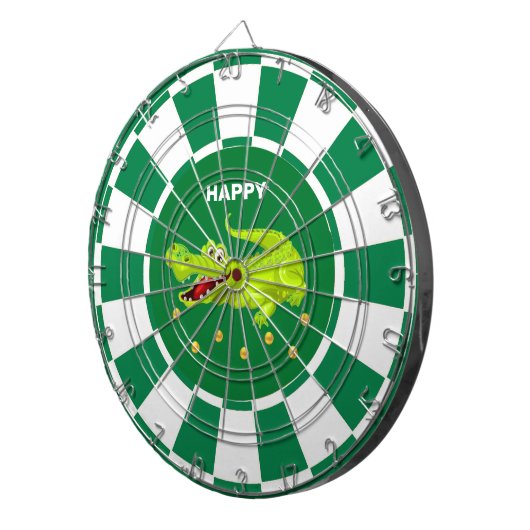 Niedliches Krokodil- und Goldconfetti auf Grün und Dartscheibe (Vorderseite rechts)