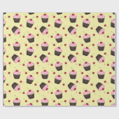 Niedliches Kuchenmuster rosa und gelb Geschenkpapier (Flach)