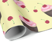 Niedliches Kuchenmuster rosa und gelb Geschenkpapier (Rolleneckpunkt)