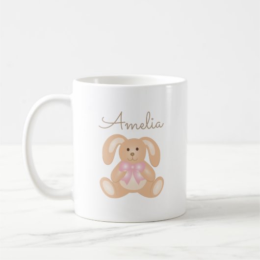 Niedliches, kuddelrosa Ribbon Bunny Rabbit Fügen S Kaffeetasse (Links)