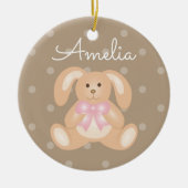 Niedliches, kuddelrosa Ribbon Bunny Rabbit Fügen S Keramikornament (Vorne)