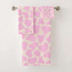 Niedliches Kuh-Muster Ästhetik Pink Badhandtuch Set